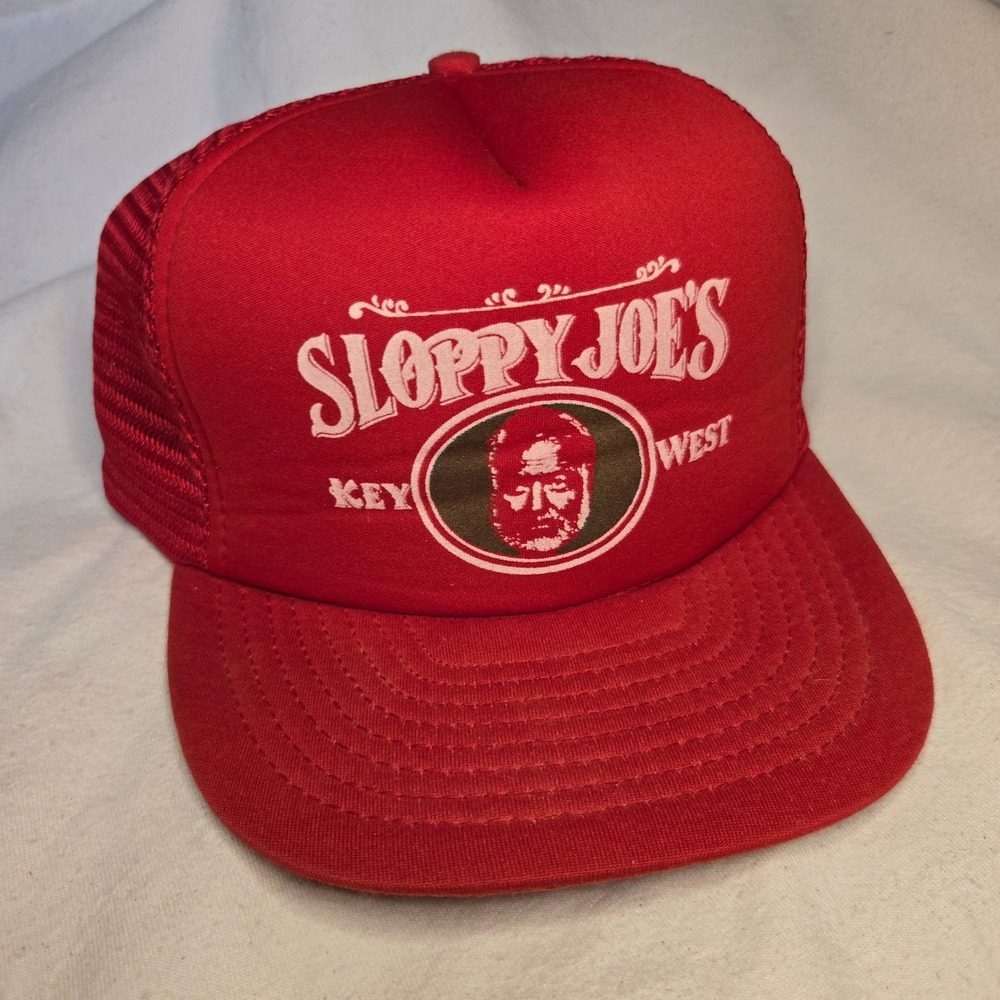 VTG Sloppy Joes Key West Hat Trucker Snapback San Sun OSFA  Mesh Red Graphic EUC